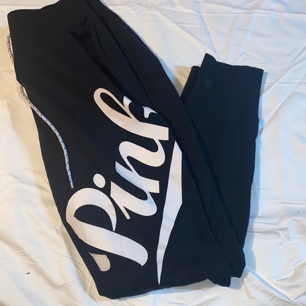 PINK Victoria's Secret Black Joggers with White Script
